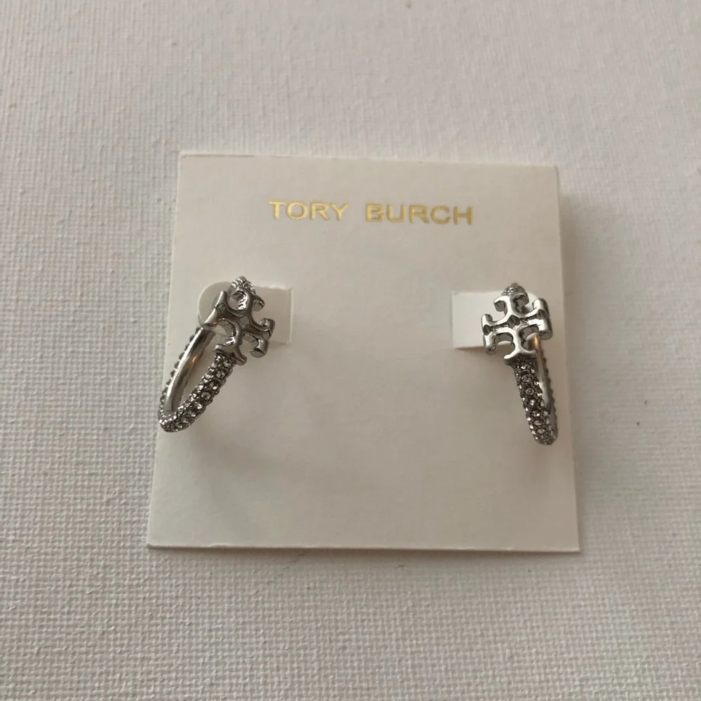 Tory Burch Logo Silver Hoop Earrings